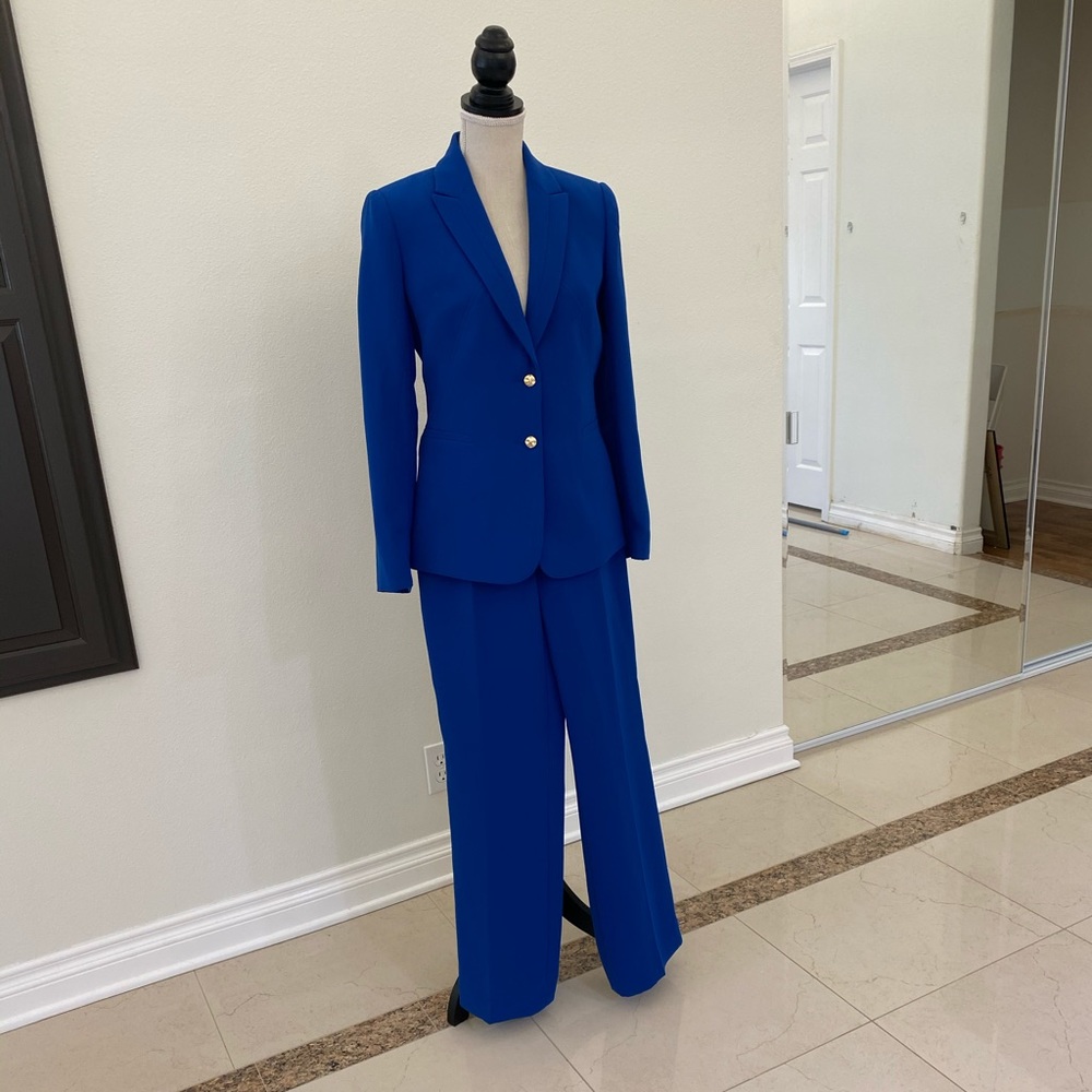 Dodger blue  Tahari suit  with gold buttons